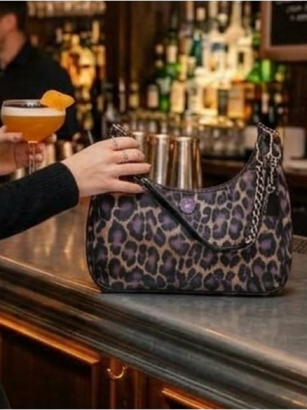 Coach Leopard-Print Shoulder Bag in Purple and Black - Picture 2 of 6